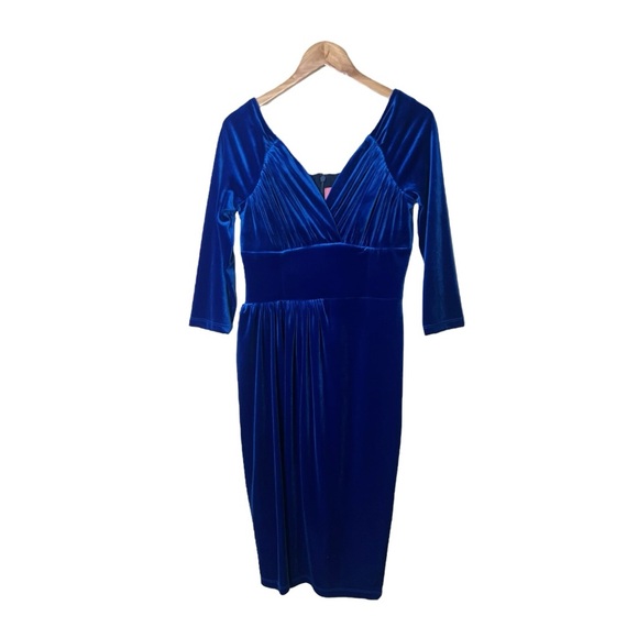 Vixen by Micheline Pitt Starlet Wiggle Dress Royal Blue Velvet L - Picture 1 of 7